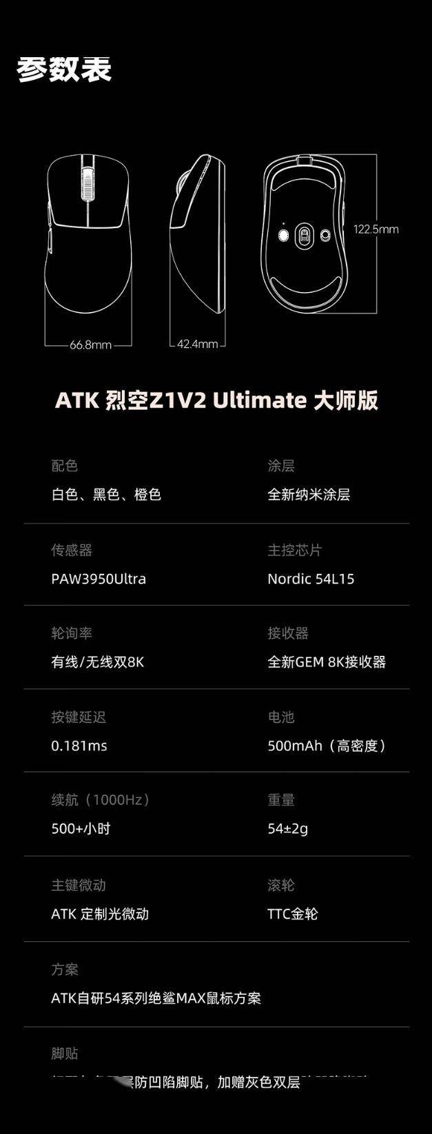 ATK推出烈空Z1V2 Ultimate大师版电竞鼠标，首发券后299元